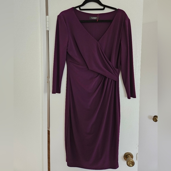 Lauren Ralph Lauren black label purple Faux Wrap Dress Womens medium stretch - Picture 1 of 3